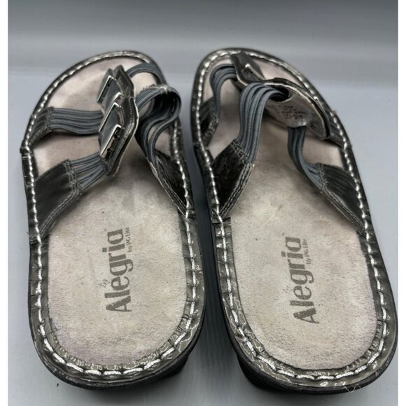 Alegria PIS-123 Womens Leather Thong Sandals Studs Size 40 Silver Black - Picture 3 of 6